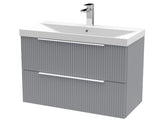 Hudson Reed Fluted 800mm Satin Grey Wall Hung 2-Drawer Vanity Unit With Basin