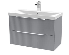 Hudson Reed Fluted 800mm Satin Grey Wall Hung 2-Drawer Vanity Unit With Basin