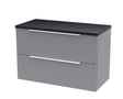 Hudson Reed Fluted 800mm Satin Grey Wall Hung 2-Drawer Vanity Unit With Laminate Top