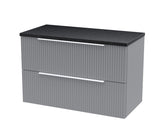 Hudson Reed Fluted 800mm Satin Grey Wall Hung 2-Drawer Vanity Unit With Laminate Top