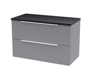 Hudson Reed Fluted 800mm Satin Grey Wall Hung 2-Drawer Vanity Unit With Laminate Top