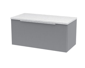 Hudson Reed Fluted 800mm Satin Grey Wall Hung Single Drawer Vanity Unit With Laminate Top