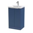 Hudson Reed Fluted 500mm Satin Blue Floor Standing 2-Door Vanity Unit With Basin