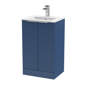 Hudson Reed Fluted 500mm Satin Blue Floor Standing 2-Door Vanity Unit with Basin