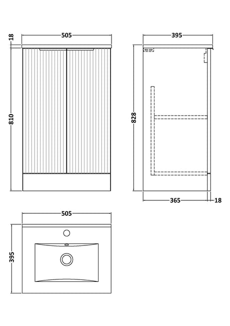 Hudson Reed Fluted 500mm Satin Blue Floor Standing 2-Door Vanity Unit with Basin