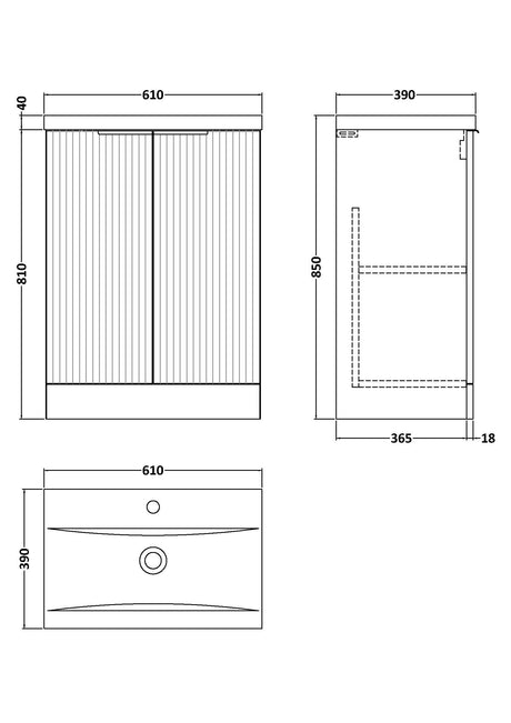 Hudson Reed Fluted 600mm Floor Standing 2-Door Vanity Unit With Basin