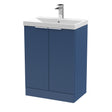 Hudson Reed Fluted 600mm Satin Blue Floor Standing 2-Door Vanity Unit With Basin