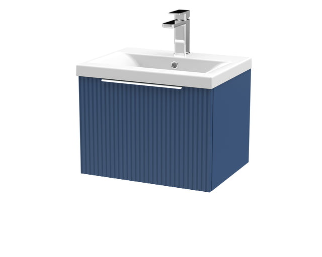 Hudson Reed Fluted 500mm Satin Blue Wall Hung Single Drawer Vanity Unit With Basin