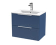 Hudson Reed Fluted 600mm Satin Blue Wall Hung 2-Drawer Vanity Unit Including Basin