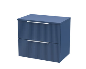 Hudson Reed Fluted 600mm Satin Blue Wall Hung 2-Drawer Vanity Unit with Worktop