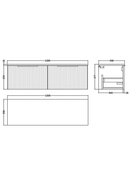 Hudson Reed Fluted 1200mm Satin Blue Wall Hung 2-Drawer Vanity Unit With Worktop