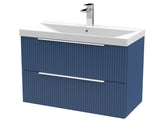 Hudson Reed Fluted 800mm Satin Blue Wall Hung 2-Drawer Vanity With Ceramic Basin