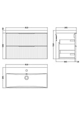 Hudson Reed Fluted 800mm Satin Blue Wall Hung 2-Drawer Vanity With Ceramic Basin