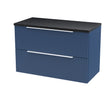 Hudson Reed Fluted 805mm Satin Blue Wall Hung 2-Drawer Vanity Unit With Laminate Top