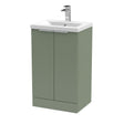 Hudson Reed Fluted 500mm Satin Green Floor Standing 2-Door Vanity Unit With Basin