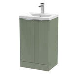 Hudson Reed Fluted 500mm Satin Green Floor Standing 2-Door Vanity Unit With Basin