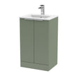 Hudson Reed Fluted 500mm Satin Green Floor Standing 2-Door Vanity Unit With Basin