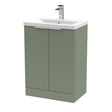 Hudson Reed Fluted 600mm Satin Green Floor Standing 2-Door Vanity Unit with Basin