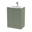 Hudson Reed Fluted 600mm Satin Green Floor Standing 2-Door Vanity Unit With Basin