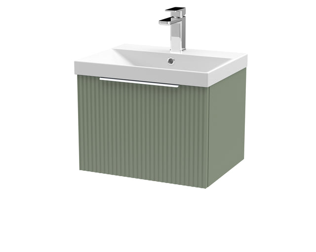 Hudson Reed Fluted 500mm Satin Green Wall Hung Single Drawer Vanity and Basin