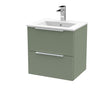 Hudson Reed Fluted 500mm Satin Green Wall Hung 2-Drawer Vanity Unit Including Basin