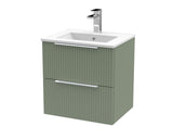 Hudson Reed Fluted 500mm Satin Green Wall Hung 2-Drawer Vanity Unit Including Basin