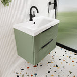 Hudson Reed Fluted 500mm Satin Green 2-Drawer Wall Hung Vanity Unit With Basin