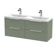 Hudson Reed Fluted 1200mm Satin Green Wall Hung 4-Drawer Vanity Unit with Double Basin