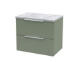 Hudson Reed Fluted 600mm Satin Green Wall Hung 2-Drawer Vanity Unit With Laminate Top