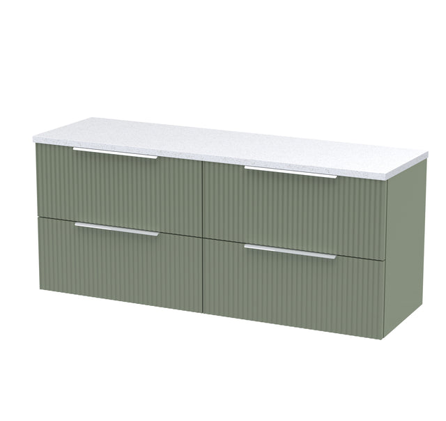 Hudson Reed Fluted 1200mm Satin Green Wall Hung 4-Drawer Vanity Unit With Laminate Worktop