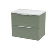 Hudson Reed Fluted 600mm Satin Green Wall Hung 2-Drawer Vanity Unit With Laminate Top