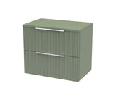 Hudson Reed Fluted 600mm Satin Green Wall Hung 2-Drawer Vanity Unit With Worktop
