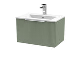 Hudson Reed Fluted 600mm Satin Green Wall Hung Single Drawer Vanity Unit With Basin
