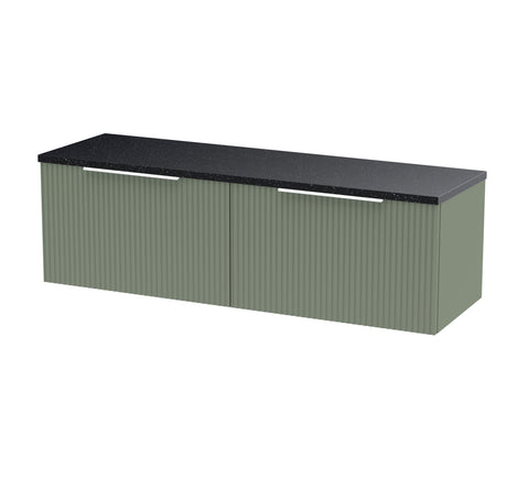 Hudson Reed Fluted 1200mm Satin Green Wall Hung 2-Drawer Vanity Unit With Laminate Worktop