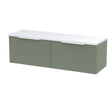 Hudson Reed Fluted 1200mm Satin Green Wall Hung 2-Drawer Vanity Unit With Laminate Worktop