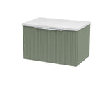 Hudson Reed Fluted 600mm Satin Green Wall Hung Single Drawer Vanity With Laminate Top