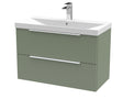Hudson Reed Fluted 800mm Satin Green Wall Hung 2-Drawer Vanity Unit with Basin