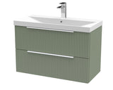 Hudson Reed Fluted 800mm Satin Green Wall Hung 2-Drawer Vanity Unit with Basin