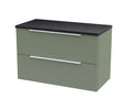 Hudson Reed Fluted 800mm Satin Green Wall Hung 2-Drawer Vanity Unit with Laminate Worktop