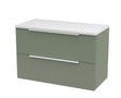 Hudson Reed Fluted 800mm Wall Hung Satin Green 2-Drawer Vanity Unit With Laminate Top
