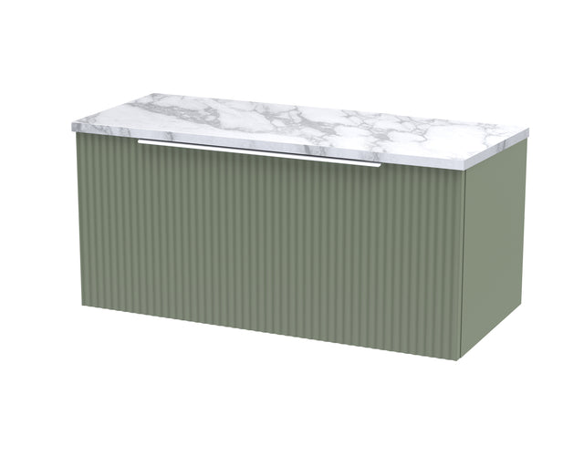 Hudson Reed Fluted 800mm Wall Hung Single Drawer Vanity Unit With Laminate Worktop