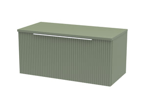 Hudson Reed Fluted 800mm Satin Green Wall Hung Single Drawer Vanity With Worktop
