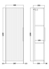 Hudson Reed Fluted 400mm 1 Door Soft Black Wall Hung Tall Cabinet With Handles