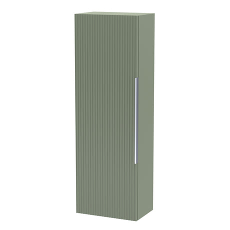 Hudson Reed Fluted 400mm 1 Door Satin Green Wall Hung Tall Cabinet With Handles