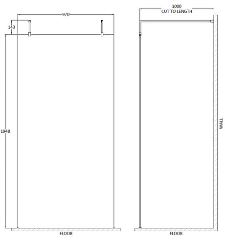 1000mm Wetroom Screen With Arms and Feet