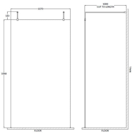 1100mm Wetroom Screen with Arms and Feet