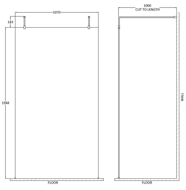 1100mm Wetroom Screen with Arms and Feet