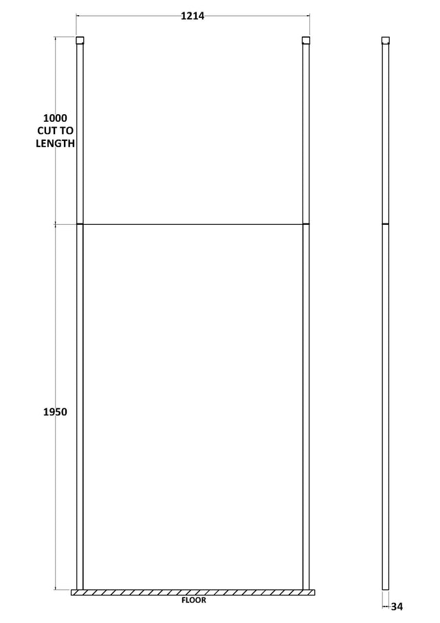 1200mm Wetroom Screen With Ceiling Post