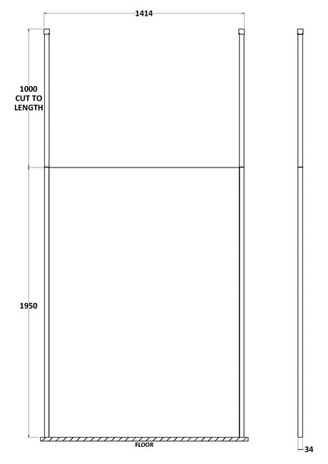 Hudson Reed 1400mm Wetroom Screen With Ceiling Post