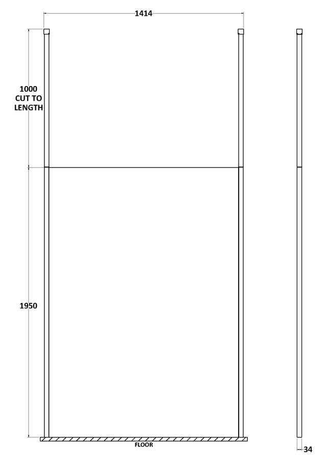 Hudson Reed 1400mm Wetroom Screen With Ceiling Post